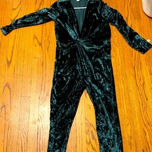 Venus Hunter Green/Blue Velvet Twist Jumpsuit